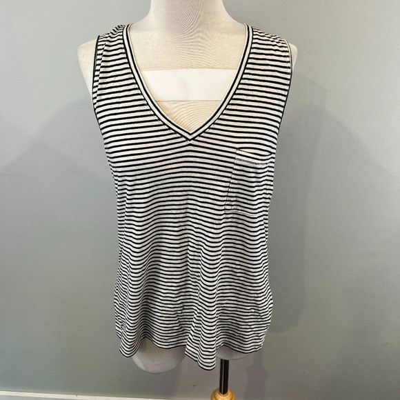 NWT MADEWELL Ivory Black Striped V Neck Tank Top‎ (M) - Picture 2 of 8